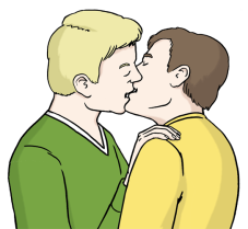 Zwei Männer küssen sich.