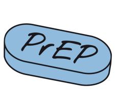Blaue Pille mit Aufschrift PrEP
