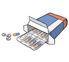 geöffnete Medikamentenschachtel mit Tabletten