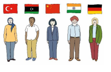 Menschen aus verschiedenen Ländern, die verschiedene Sprachen sprechen.