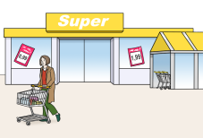Eine Frau vor einem Supermarkt.