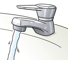 Wasser fließt aus dem Wasserhahn.